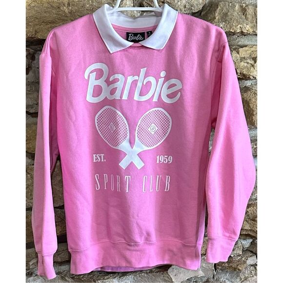 Barbie Sweaters - Women's Barbie Vintage Look Tennis Sports Club Collared Crewneck Long Sleeve Pul